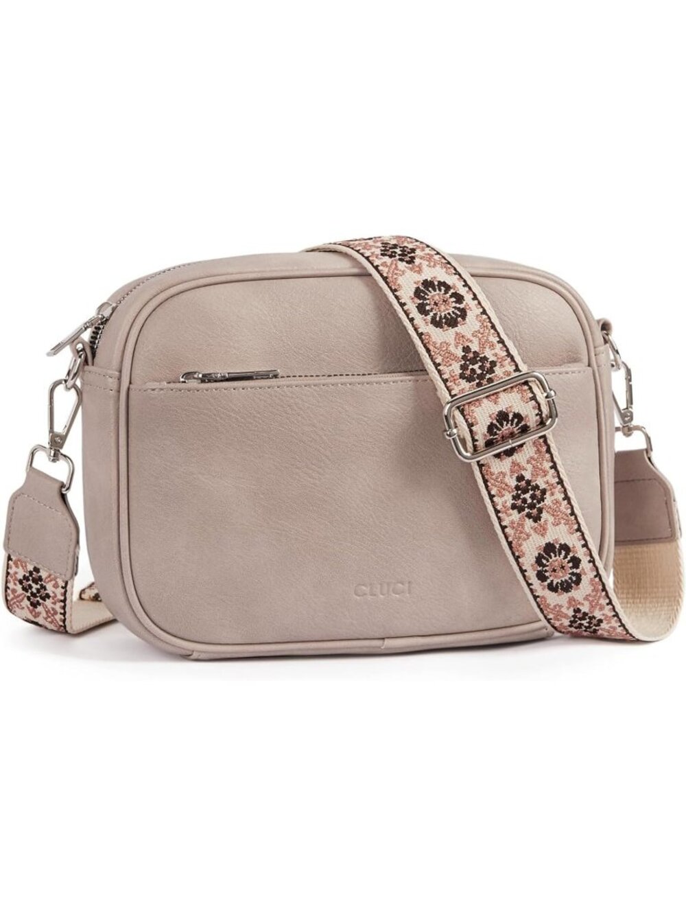 Women's Grey Vegan Leather Small Crossbody Bag Purses with Adjustable Strap